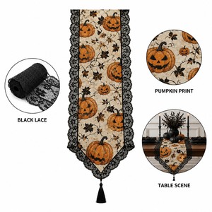 Halloween Table <b>Runner</b> <b>Black</b> Lace 72 Inch Pumpkin Ghost Table Decoration Spooky Party Supplies for Halloween Dinner - Product Image 6