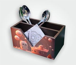 Soporte para cubiertos y papel tisú, cuchara de madera, soporte para tenedor, soporte para cubiertos, estante para mesa de cocina, compartimentos para uso en la India - Product Image 5