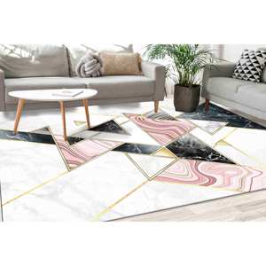 Tapis en marbre rose et gris : Tapis à accents géométriques dorés, Tapis imprimé, Tapis fin non tissé - Product Image 1