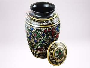 Urna grande hecha a mano de latón con flores y hojas para cenizas humanas para adultos-Hermosas urnas de cremación conmemorativas-Caja de cenizas para adultos - Product Image 6