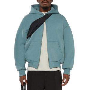 Men's Zipper Hoodies Solid Color 100% Cotton Fleece Regular Fit Winter Casual Streetwear Plain Dyed OEM Service Front Logo 420g - Product Image 1