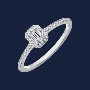 Anillo de Diamantes Halo Esmeralda Micro Catedral de 0.30 Quilates H+-SI en Oro Sólido de 14K para Novia, Boda, Compromiso y Fiestas - Product Image 2