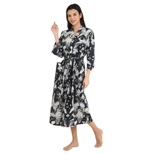 Boho Summer Luxury Lightweight Cotton Kimono Hand-Printed Indian House <b>Robe</b> with Jungle Pattern ODM Supply for <b>Beach</b> Vacations - Product Image 6