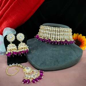 Conjunto de Gargantilla Kundan de moda real sofisticada para mujer, artesanía tradicional con perlas colgantes, collar Maang Tikka - Product Image 2