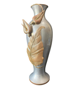 Tall Metal <b>Floor</b> <b>Vase</b> Elegant Gold leaf Pattern Antique White Finished Stylish Coastal Home Decor for Weddings Iron Material - Product Image 1