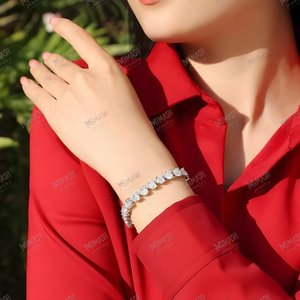 Élégant bracelet de tennis rond avec pierres scintillantes en argent sterling serti de bijoux de luxe cadeau pour femme - Product Image 5