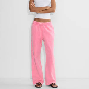 Pantalones de chándal con cordón de algodón negro para mujer con diseño estampado de puff de dobladillo crudo estilo informal holgado de pierna ancha para invierno - Product Image 3