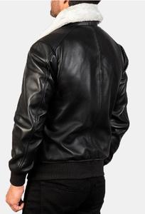 Chaqueta de Cuero para Hombre, Estilo Bomber, con Cuello de Piel de Oveja Extraíble, Moda Urbana, Cuero Genuino - Product Image 3