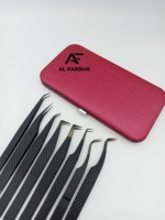 Pince à cils entièrement noire avec pointe en fibre, en acier inoxydable, pointes plasma, couleur noir mat, logo personnalisé, pour extensions de cils volume
