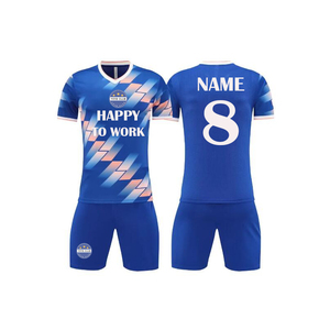 Personalizado azul real impreso fútbol uniforme Tailandia transpirable fútbol Jersey 100% poliéster cuello en V media manga estiramiento secado rápido - Product Image 2