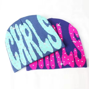 Nouveau design de gros Chapeaux tricotés sur mesure Bonnet en strass Fabricant unisexe Bonnets en mohair avec logo personnalisé Jacquard - Product Image 2