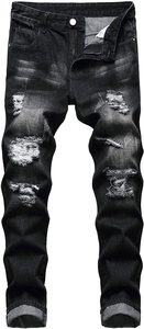 กางเกงยีนส์ขายาวของผู้ชายทรงสลิมผ้ายีนส์ทรงตรงผ้ายีนส์ขาดแบบวินเทจ - Product Image 2