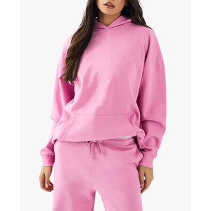 Sweat-shirt à capuche pour femme, 100% coton, manches longues, pull-over uni, décontracté - Product Image 3