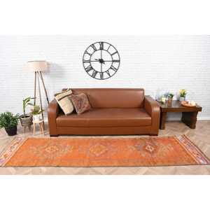 2.7x10.1 ft <b>Runner</b> Vintage <b>Rug</b>, Orange Striped Turkish <b>Rug</b> - Product Image 1