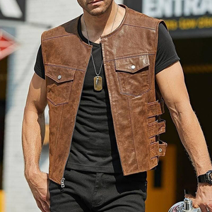 Veste en cuir PU sans manches à fermeture éclair style moto pour hommes Streetwear vêtements d'extérieur à la mode pour le cyclisme vestes courtes - Product Image 1