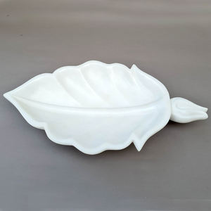 Assiette de bol en marbre blanc en forme de feuille feuilles sculptées design makrana marbre sculpture à la main plateau de bol de fruits décoratif - Product Image 5