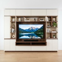 Meuble TV mural moderne et minimaliste en bois massif, centre de divertissement modulaire personnalisé, grande capacité, respectueux de l'environnement, pour salon