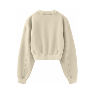 Transpirable liso cuello redondo invierno mujer Streetwear Crop Top sudadera 100% algodón alta calidad logotipo frontal - Product Image 2