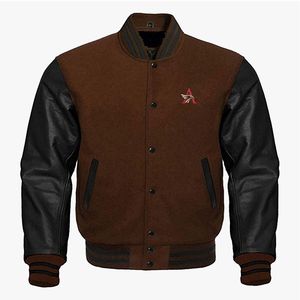 Veste de baseball américaine pour hommes, veste d'équipe scolaire, veste universitaire, noire, en laine, manches en cuir véritable, imperméable, respirante, coupe-vent - Product Image 6
