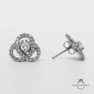 Pendientes de Plata de Ley Chapados en Oro Rosa con Diseño de Flor y Piedras de Circonio - Product Image 6