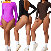 Mono de una pieza para mujer, estilo vintage, sexy, transpirable, ajustado, de punto, cuello alto, licra/algodón, pantalones cortos, manga larga, cómodo y elástico
