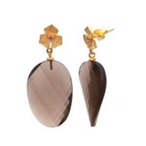 Pendientes de plata de ley 925 con forma de pera y óvalo, Gema ahumada, novedad - Product Image 1