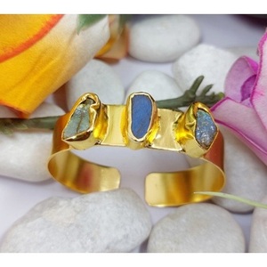 Brass Gold Plated Fashion Cuff <b>Bracelets</b> with Gemstones - Product Image 3