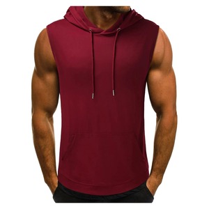 Gilet de sport décontracté pour hommes 100% coton hiver Fitness entraînement à capuche Cardigan fermeture éclair gilet sans manches solide été américain - Product Image 4