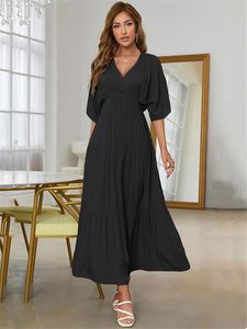 Dernier été noir rayonne demi manches dames Maxi robe pour les femmes bohème confortable grande taille ample décontracté ample Maxi robe - Product Image 2