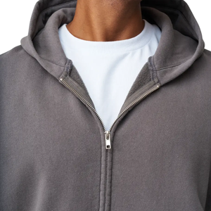 Mens Zip Hoodie <b>Thick</b> <b>Fleece</b> Jacket Custom Logo Casual Streetwear Warm Winter Hooded 100% Cotton Heavyweight Zipper Supplier - Product Image 3