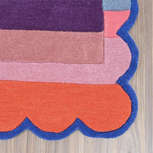 Alfombra de camino de lana con mechones a mano grande personalizada, alfombras inspiradas en festoneado de bloques de colores geométricos modernos hechos a mano para el suelo del hogar - Product Image 2