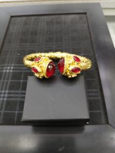 Byzantine Style Open <b>Bangle</b> <b>Bracelet</b> Gold Tone with Red Gemstone Handmade Luxury Jewelry - Product Image 6