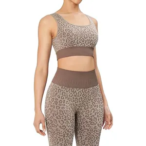 Leopard Print Ladies Clothes Slim Hip Pants Yoga Suit Sports Two Piece Set For Women