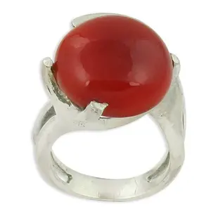 Bague ajustable en argent avec pierres précieuses rouges pour femmes, style tendance en or rose 18 carats - Product Image 1