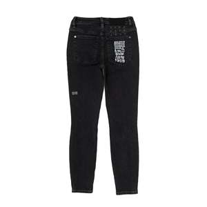   Pantalon en jean Hell Cat pour femme, taille haute, style vintage streetwear, délavé, respirant, lavable, taille XL, coupe large, avec logo à la taille - Product Image 2