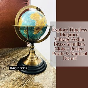 Globo de esfera armilar de latón náutico hecho a mano, mapa del mundo antiguo de 10,7 "de alto con Color azul, escritorio giratorio para el hogar y la Oficina - Product Image 5