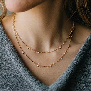 Bijoux à pendentif avec logo personnalisé collier à plusieurs niveaux de pierre de zircon pour femmes en vrac - Product Image 3