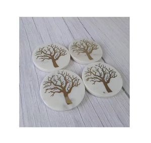 Dessous de verre rond personnalisé en marbre feuilles de laiton Dessous de verre en marbre pour table à manger Dessous de verre vente chaude - Product Image 2