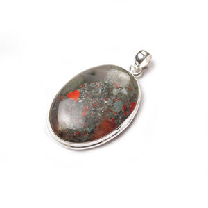Bisel de piedras preciosas de piedra de sangre africana de Plata de Ley 925, colgante de forma ovalada única, joyería fina - Product Image 2