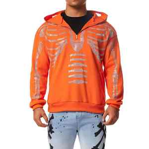 Material de algodón Hombres Sudaderas con capucha de diamantes de imitación Última llegada 100% Bordado de algodón Mejor color naranja con sudaderas con capucha de manga larga para hombres - Product Image 1