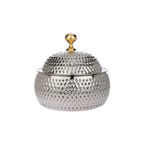 Cazuela de forma redonda de Metal resistente pulido brillante plateado de diseñador único más elegante para servir comida con mango chapado en oro - Product Image 3