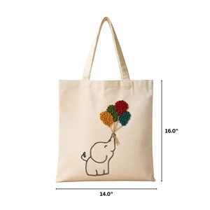 Bolsa de Lona Priglob Exim con Bordado de Elefante Hecho a Mano, Forro de Algodón, 14x16 Pulgadas y Diseño de Globos Coloridos - Product Image 2