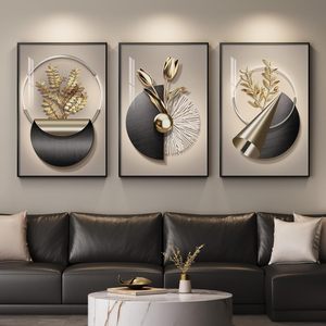 Grande œuvre d'art murale moderne élégante encadrée pour salon, 3 pièces, noir - Product Image 1