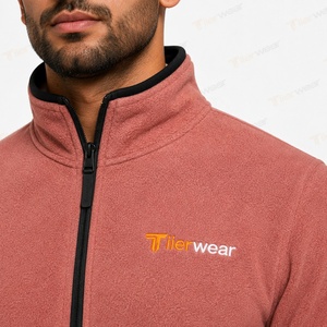Men's Stand Collar Polar <b>Fleece</b> Jacket Windproof <b>Zipper</b> Casual Winter Long Sleeve Solid Pink Eco-Friendly Breathable - Product Image 5