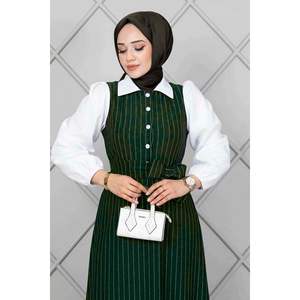 Vestido Hijab con mangas elásticas a rayas Esmeralda - Product Image 4