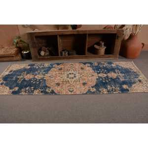 Antiguo azul Beige 3x8ft alfombra turca de lana Vintage Patchwork tejido plano para sala de estar o decoración de coche respaldo de látex - Product Image 4