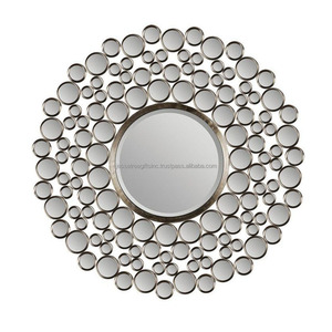 Espejo montado en la pared de alambre metálico con acabado de revestimiento de polvo de cobre forma redonda para la decoración del hogar y la sala de estar - Product Image 2