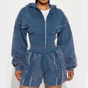 Conjunto Deportivo de Sudadera con Capucha y Pantalones Cortos de Felpa Francesa de Algodón 100% Personalizado para Mujer, Diseño de Invierno, 450 g/m², Logotipo Personalizado, Alta Calidad - Product Image 5