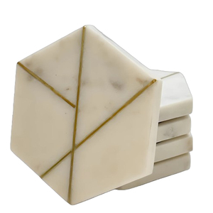 Ensemble de 6 modèles uniques en forme d'hexagone faits à la main en marbre, parfaits pour les sous-verres en pierre de table classiques et luxueux - Product Image 1