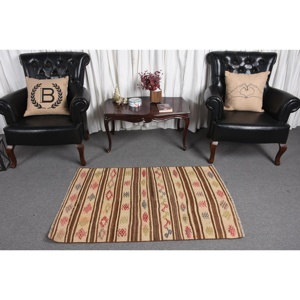 2.8x4.5 ft Turkish <b>Rug</b>, Vintage <b>Small</b> <b>Rug</b>, Brown Red Check <b>Rug</b> - Product Image 2